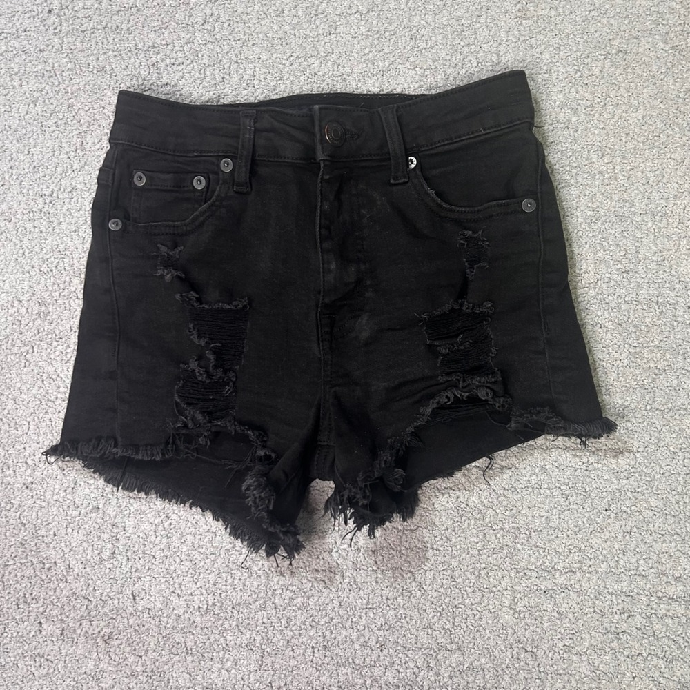 Aeropostale Denim Shorts Vintage High Rise Shorty 0 Black Distressed Grunge Edgy